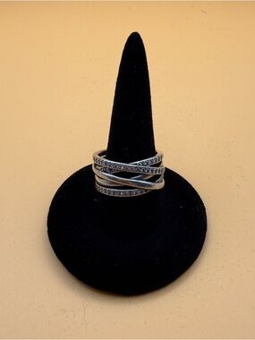 Pandora Multi-Band Crystal Accent Ring - Silver